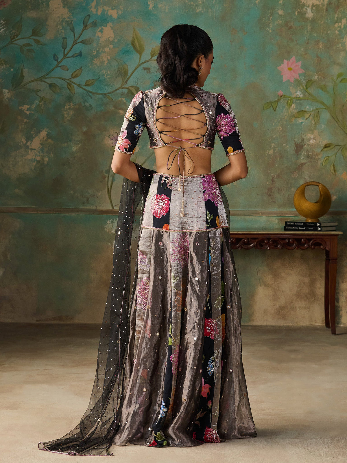 Floréa Black Tissue Saree Set