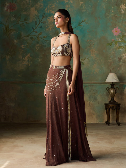 Avelia Mulberry Wine Skirt Set