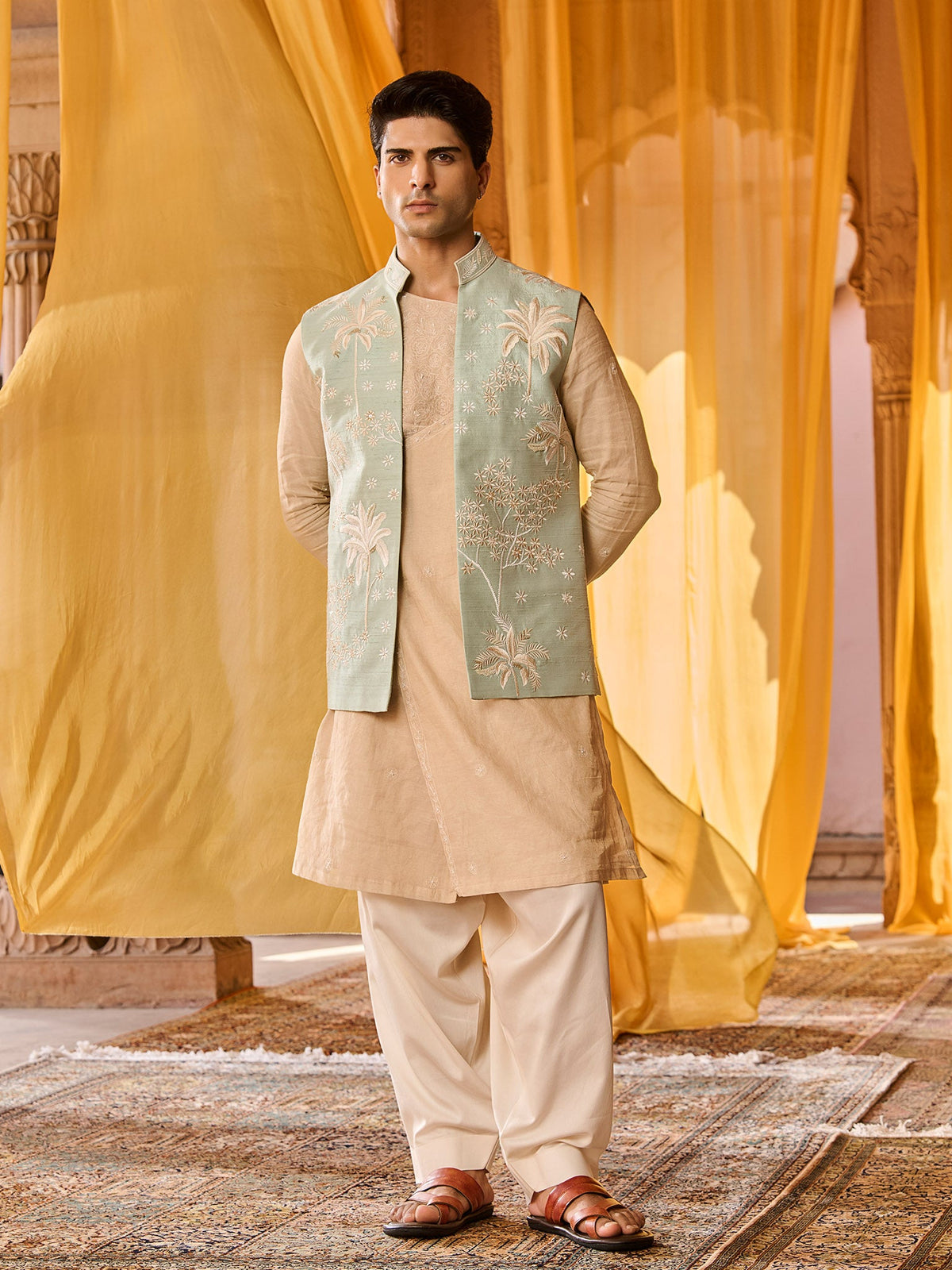 Mistral Mint Green Jacket Angrakha Set