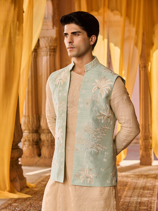 Mistral Mint Green Jacket Angrakha Set
