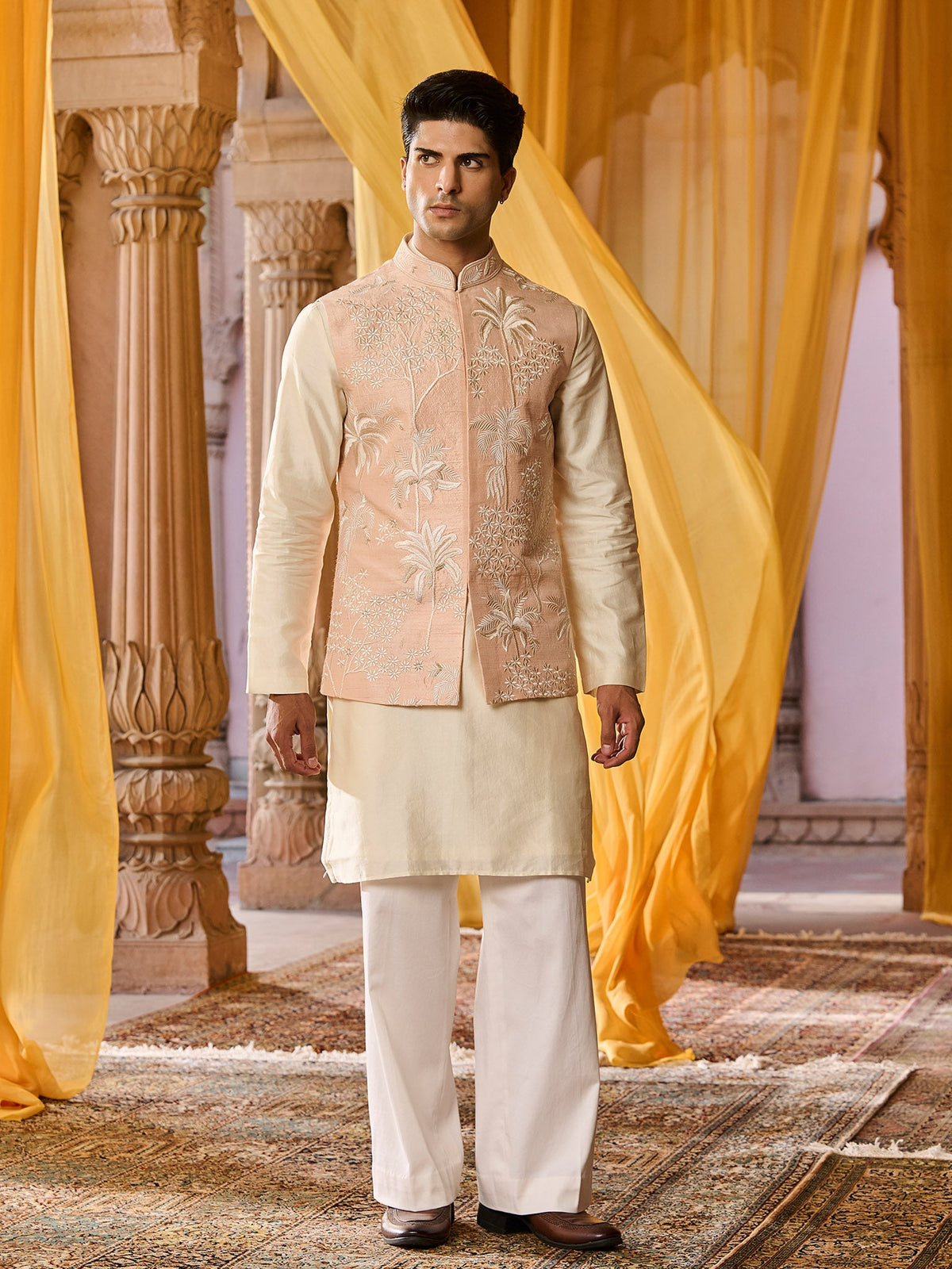 Liora Peach Nehru Jacket Set