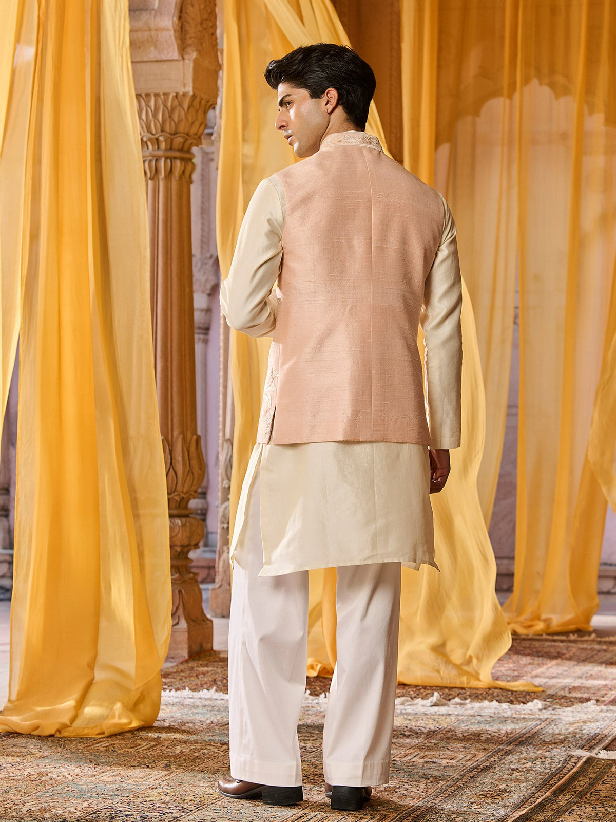 Liora Peach Nehru Jacket Set