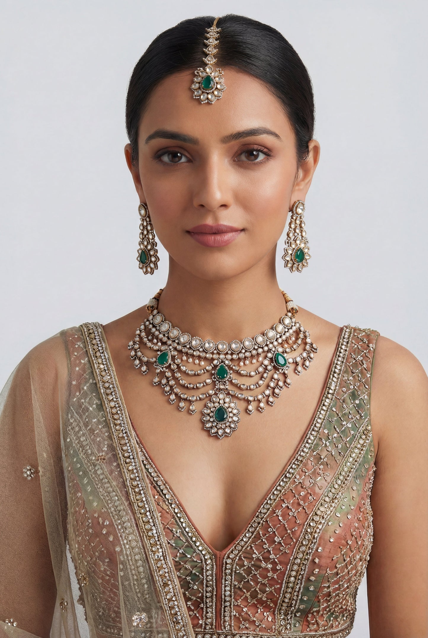 Gulabsha Green Two Tone Finish Polki Bridal Set