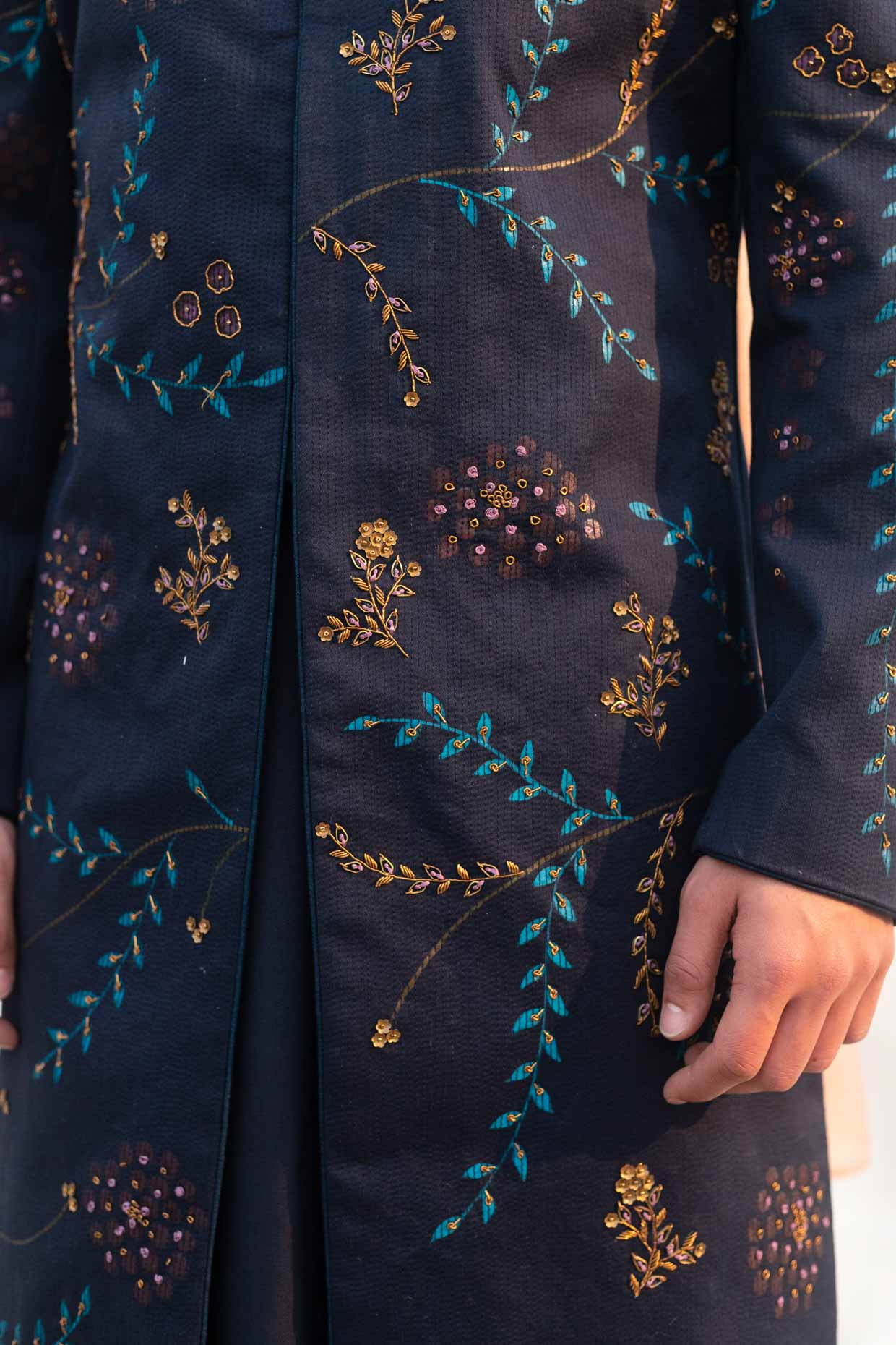 Midnight Blue Handpaint Achkan
