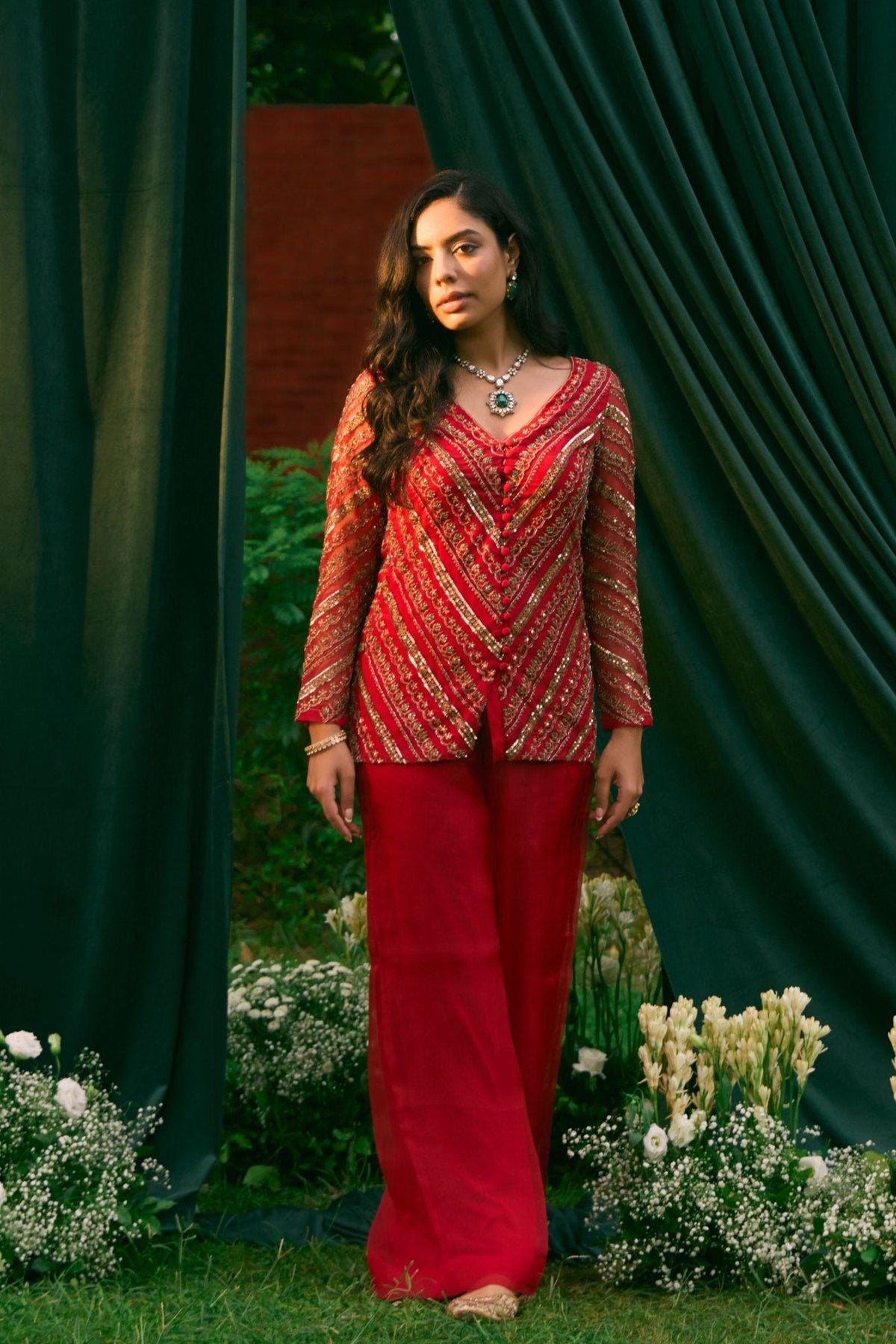 Red Kurti With Pant Set