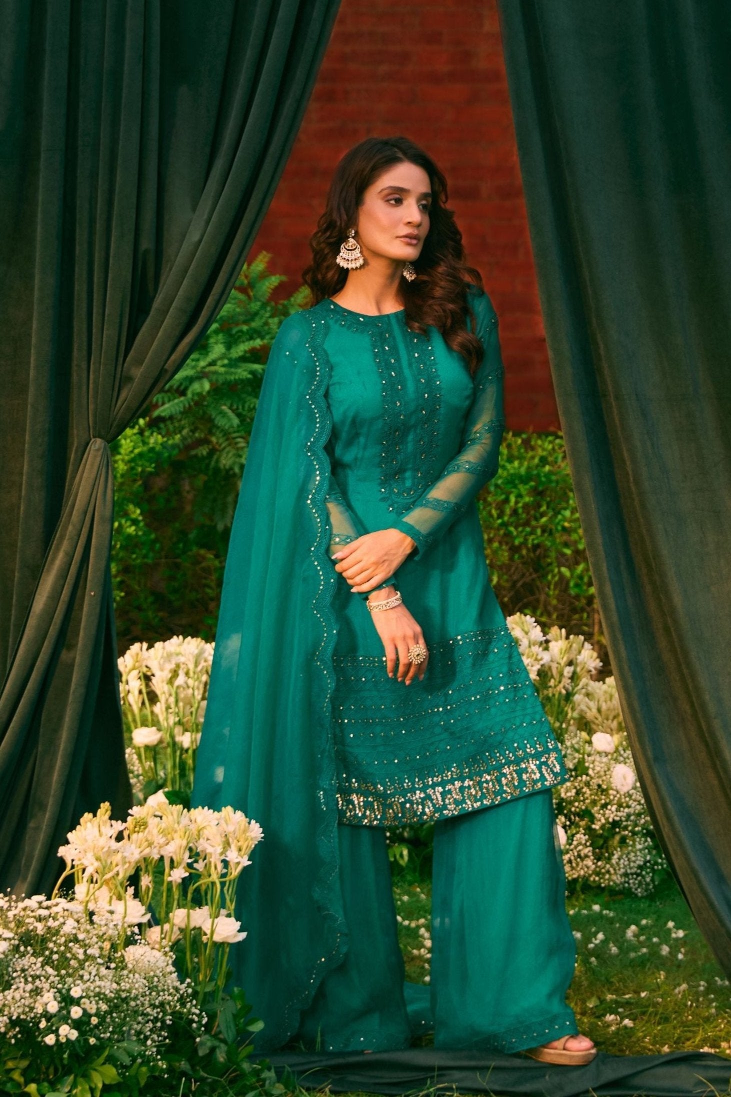 Teal Green Sharara Set