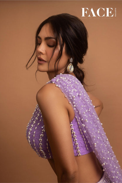 Lilac One Shoulder Lehenga Set (ESHA GUPTA)