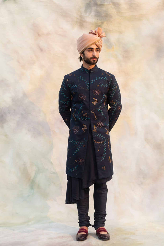 Midnight Blue Handpaint Achkan