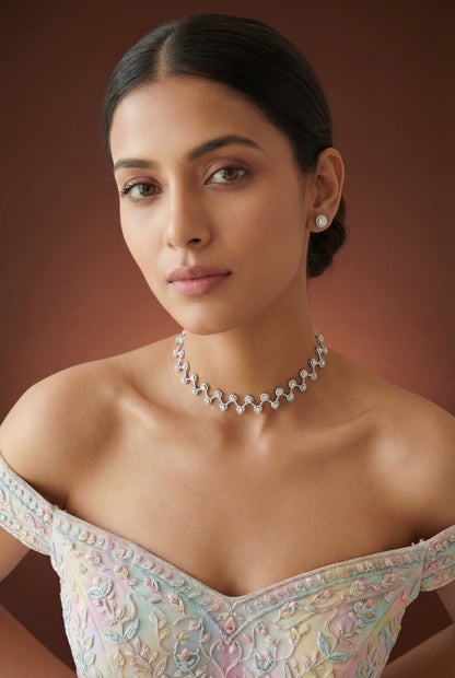 Sakshi White Finish Heart Diamond Choker