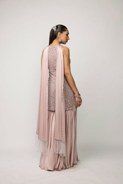 Ash Pink Satin Sharara Set