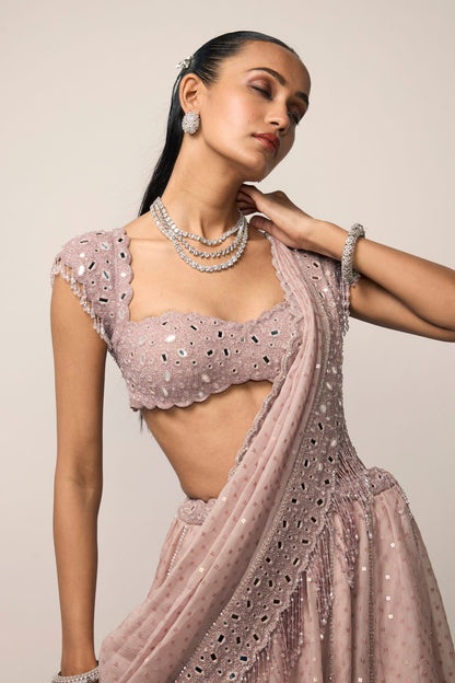 Ash Pink Sequins Embroidered Lehenga Set