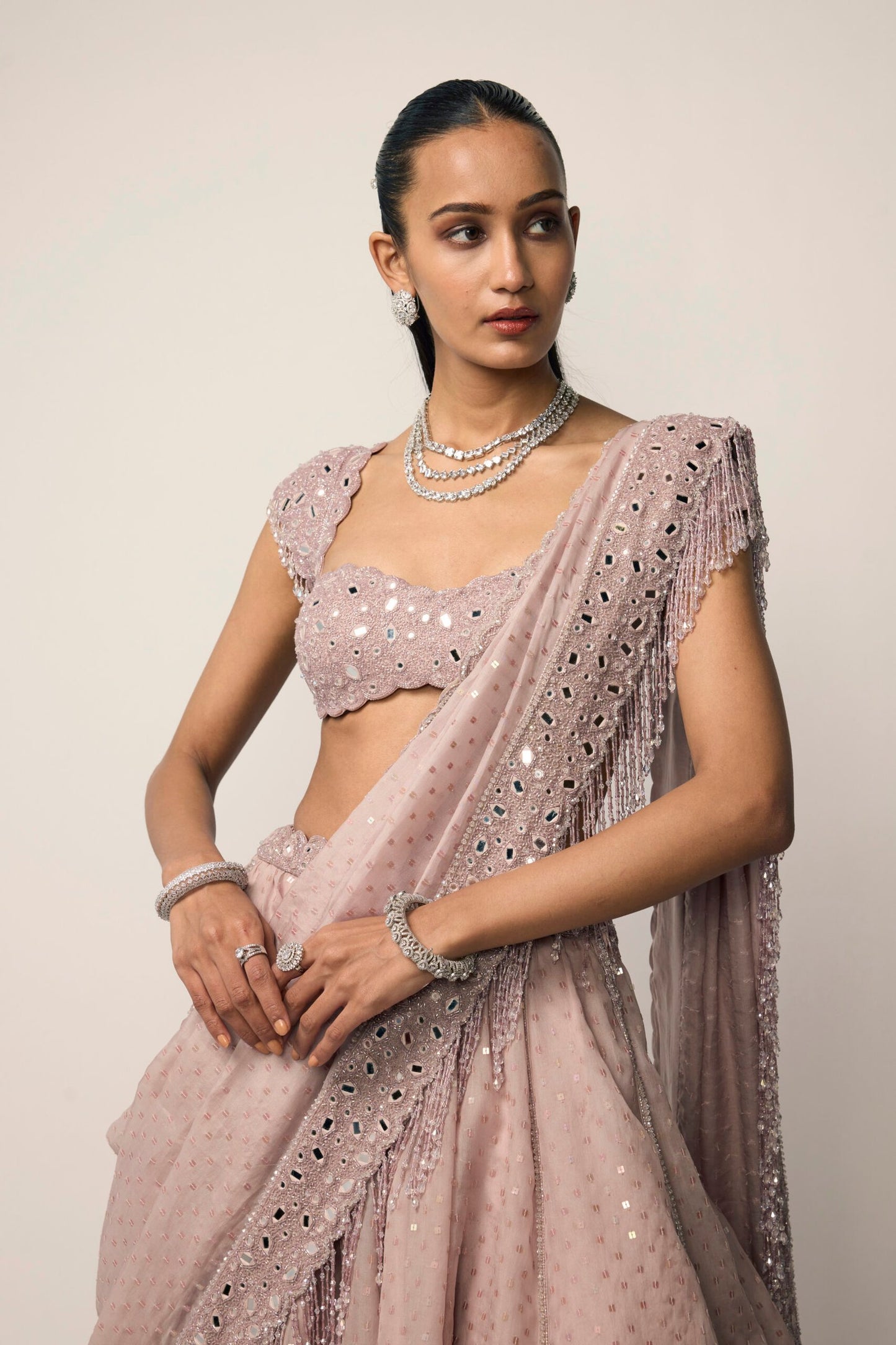 Ash Pink Sequins Embroidered Lehenga Set
