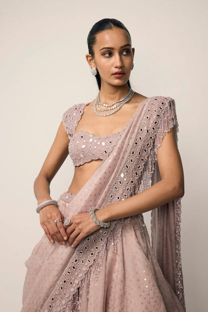 Ash Pink Sequins Embroidered Lehenga Set