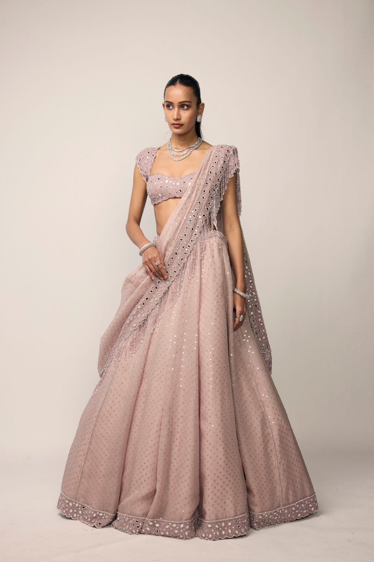 Ash Pink Sequins Embroidered Lehenga Set
