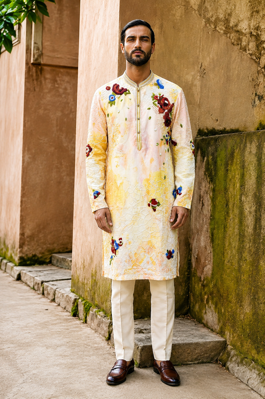 Pastel Multicolor Floral Embroidered Kurta Set
