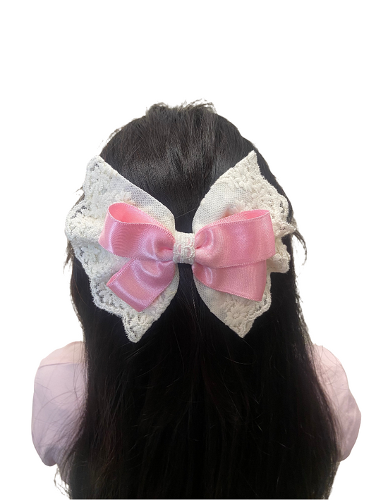 Pink and white lace hair clip