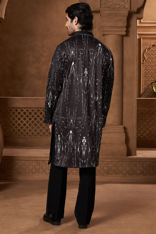 Black Chanderi Abstract Sequin Kurta Set
