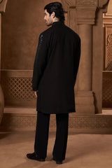 Black Chanderi Sequin Panel Open Kurta Set