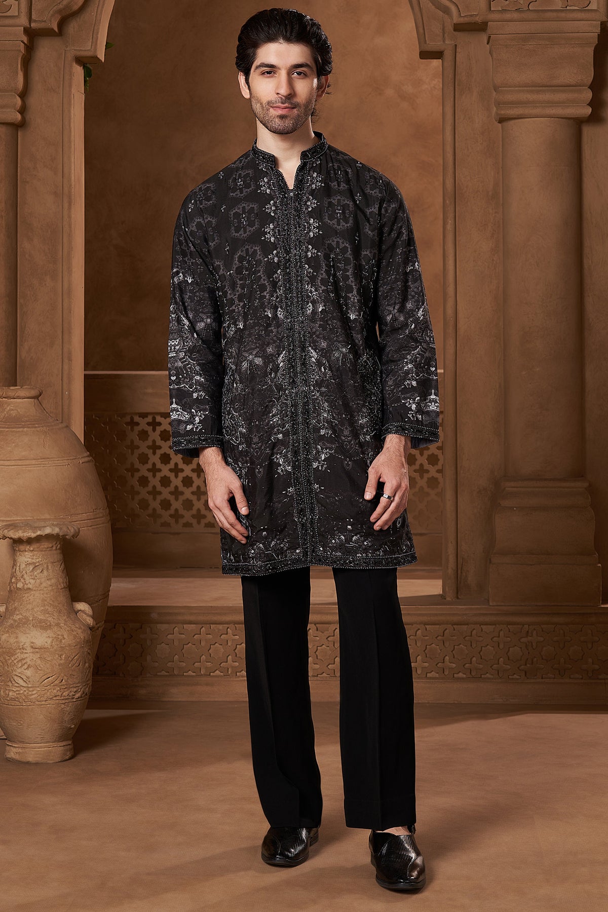 Black Lachka Abstract Panel Kurta Set