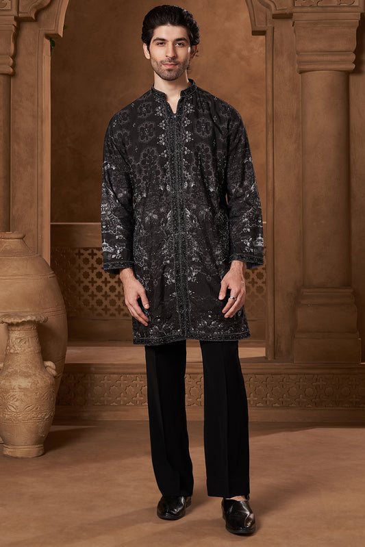 Black Lachka Abstract Panel Kurta Set