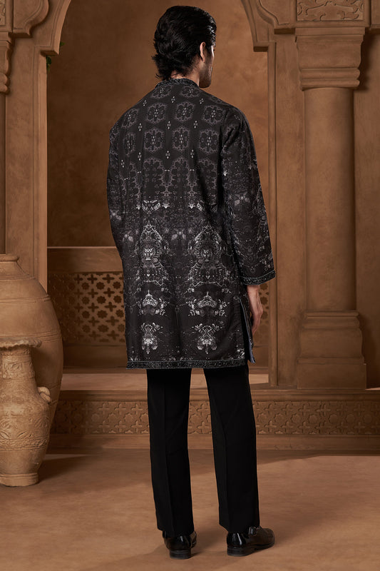 Black Lachka Abstract Panel Kurta Set