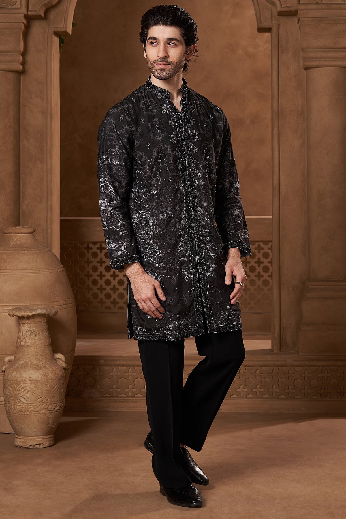 Black Lachka Abstract Panel Kurta Set
