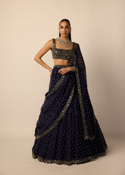 Deep Blue Single Drop Lehenga Set