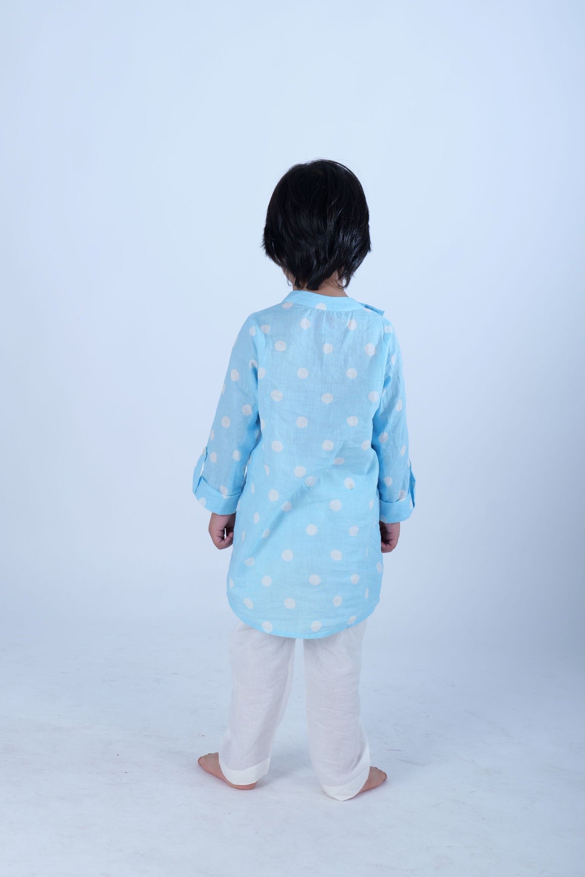 Blue polka mirror work kurta pajama