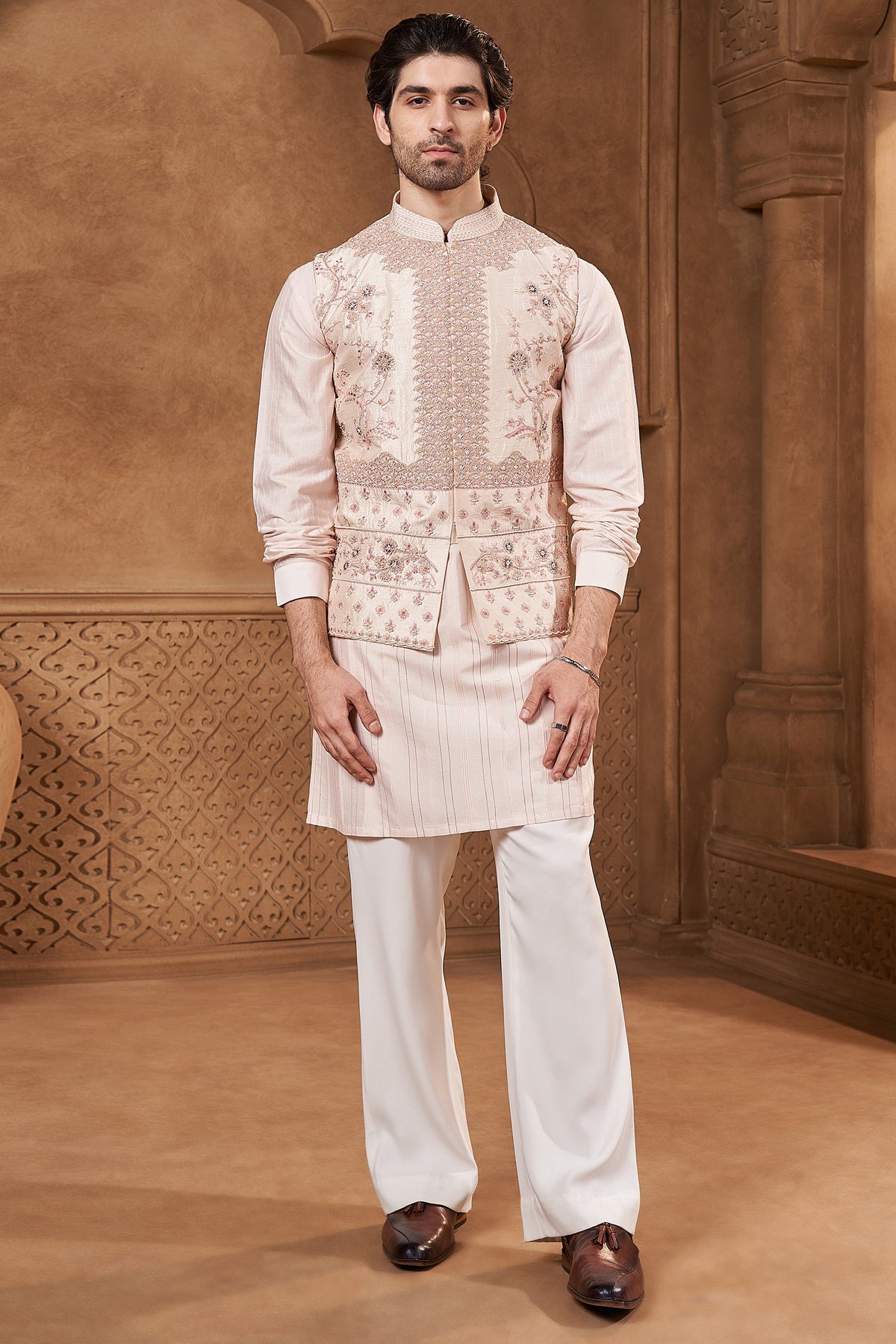Blush Raw Silk Floral Bundi Set