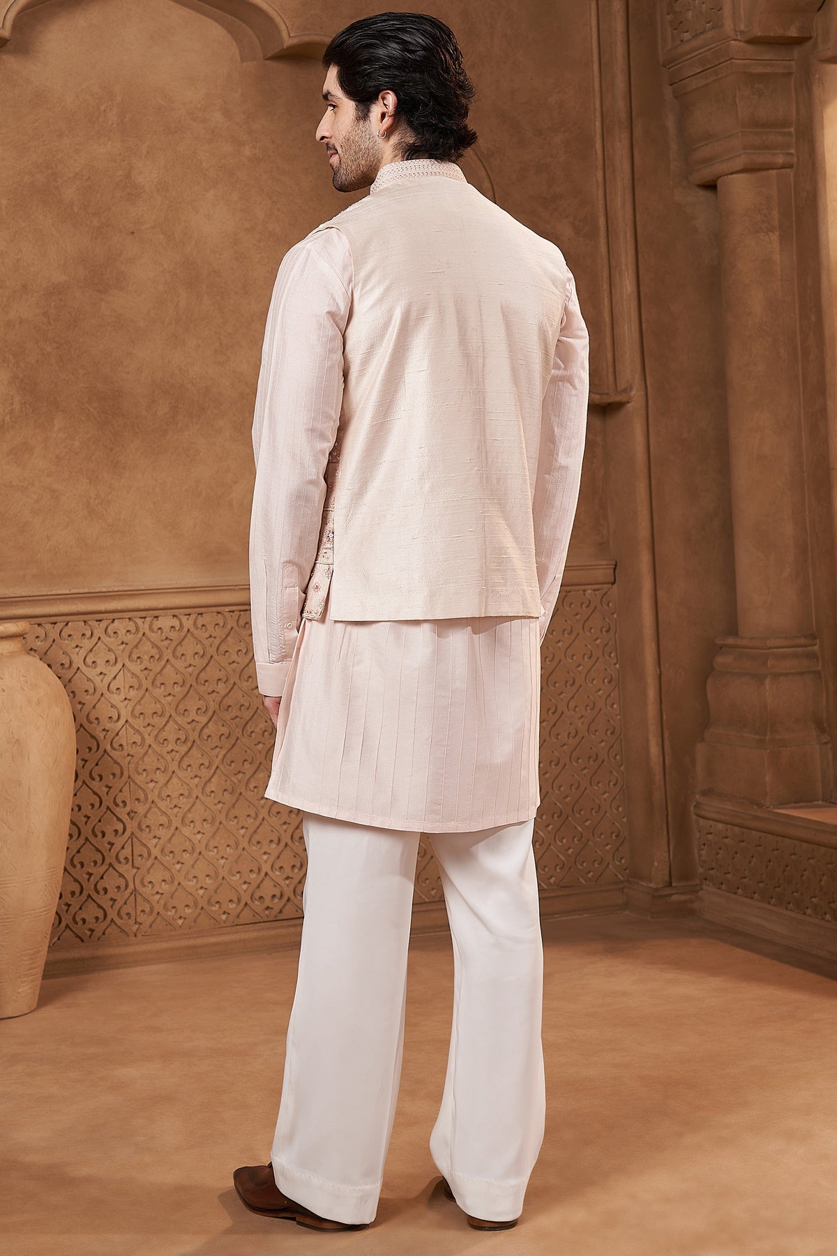Blush Raw Silk Floral Bundi Set