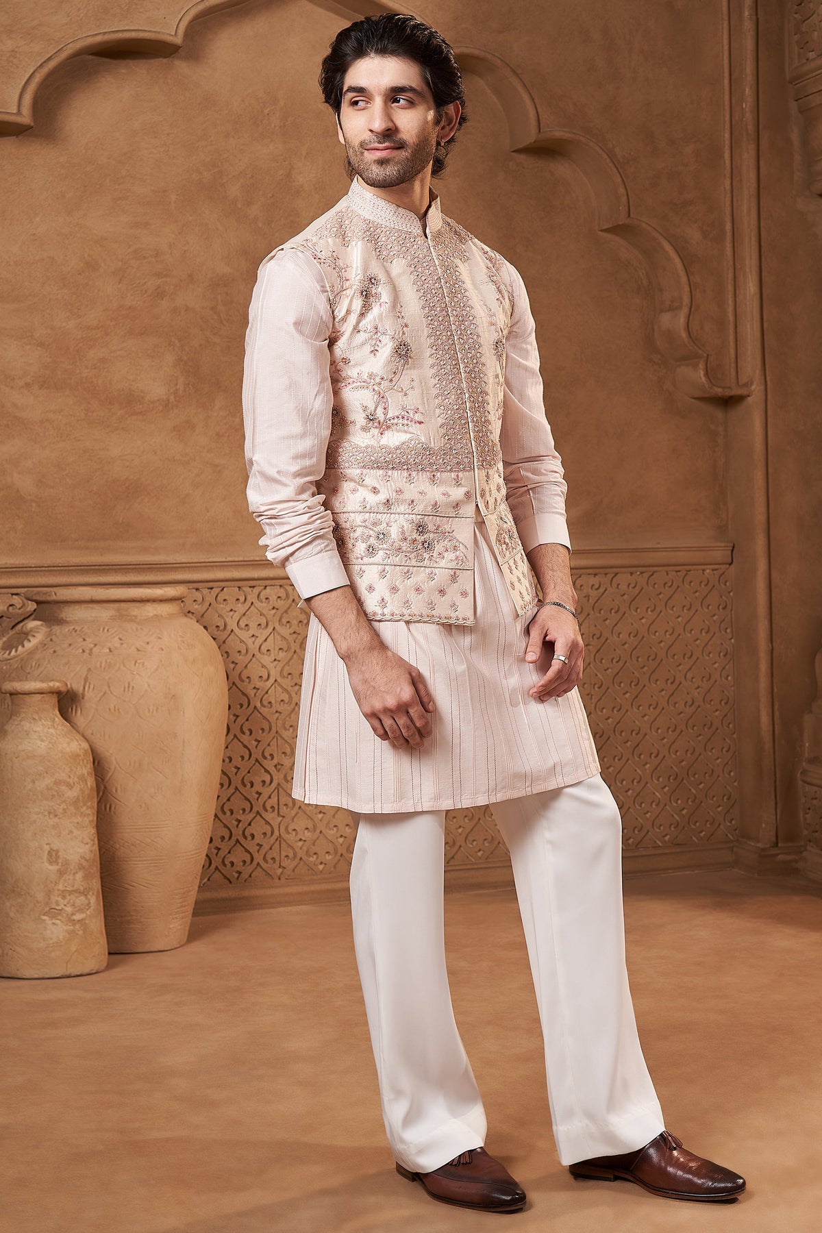 Blush Raw Silk Floral Bundi Set