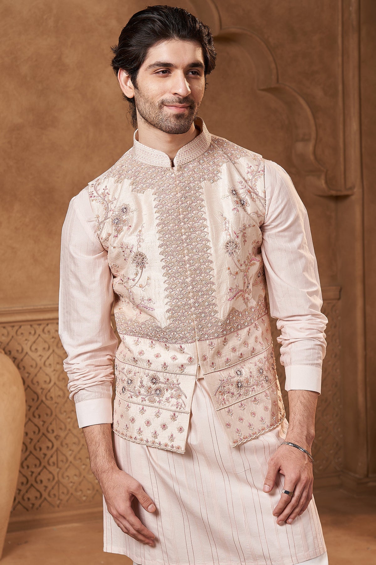 Blush Raw Silk Floral Bundi Set