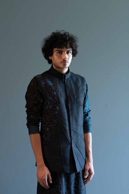 Blue Organza Nehru Jacket
