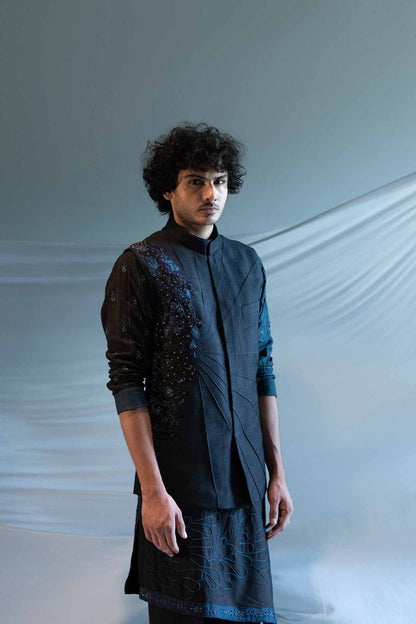 Blue Organza Nehru Jacket