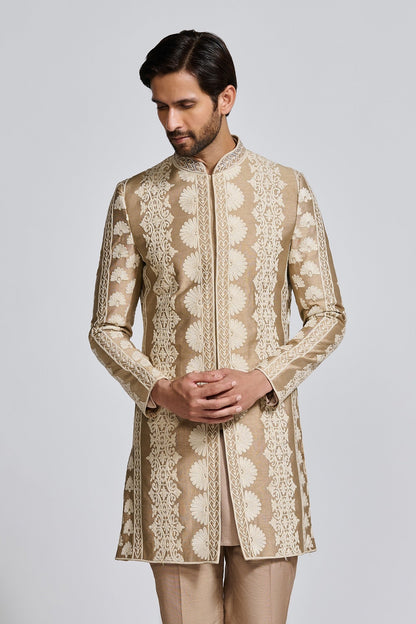 BROWN THREADWORK SHERWANI