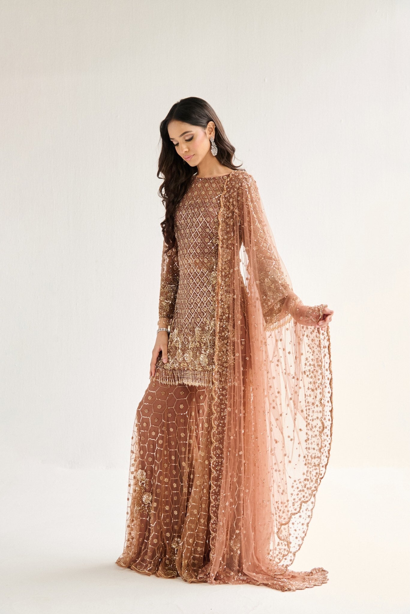 BROWN SHARARA SUIT