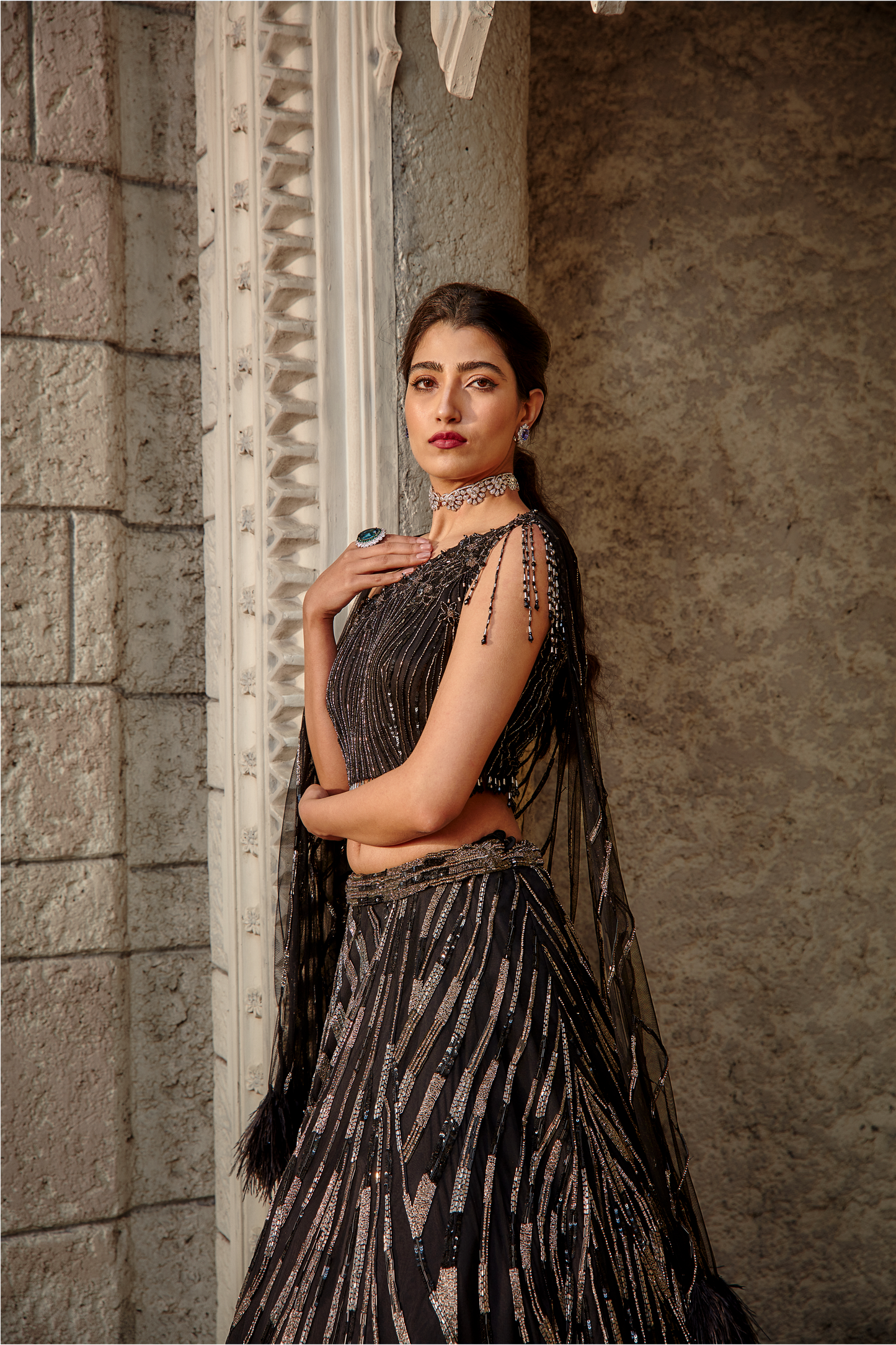 Black Net Lehenga Set