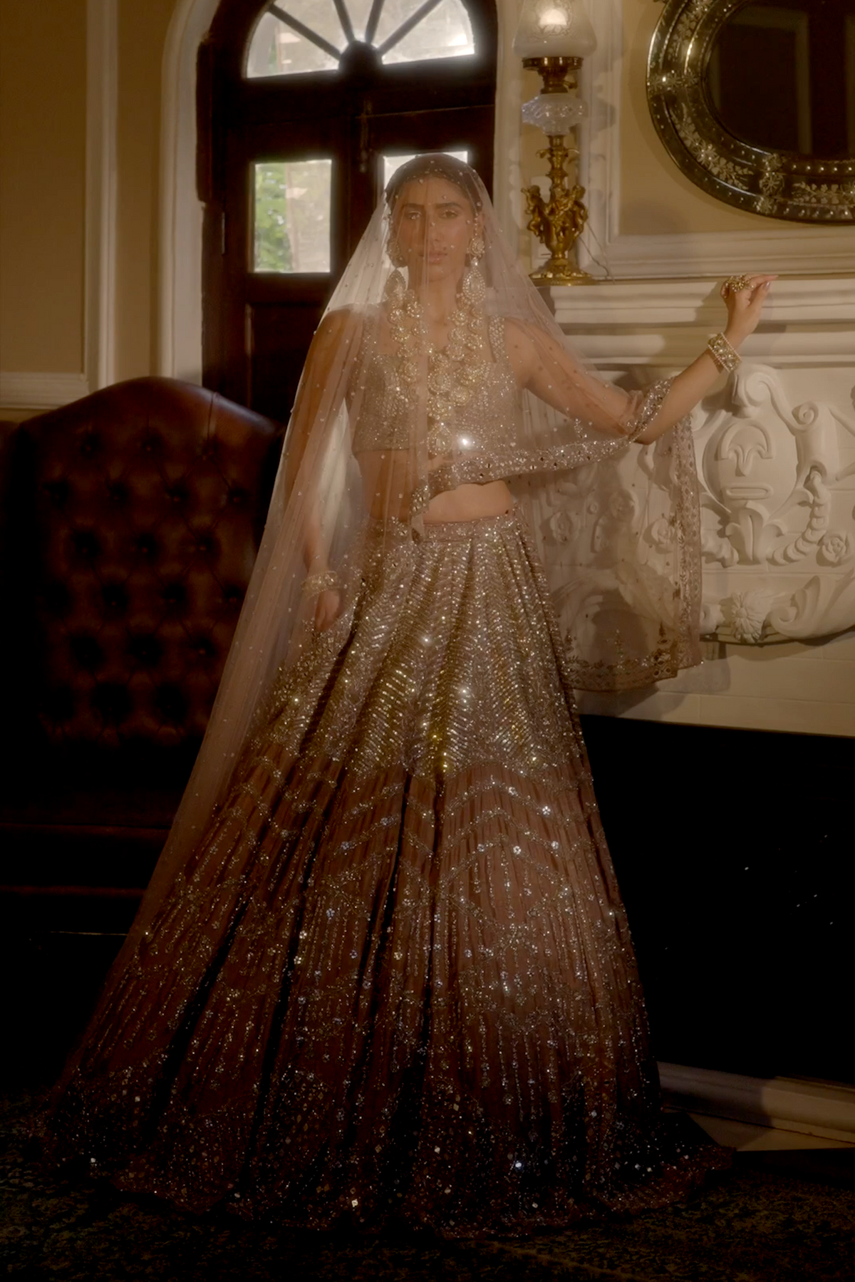mirror work bridal lehenga