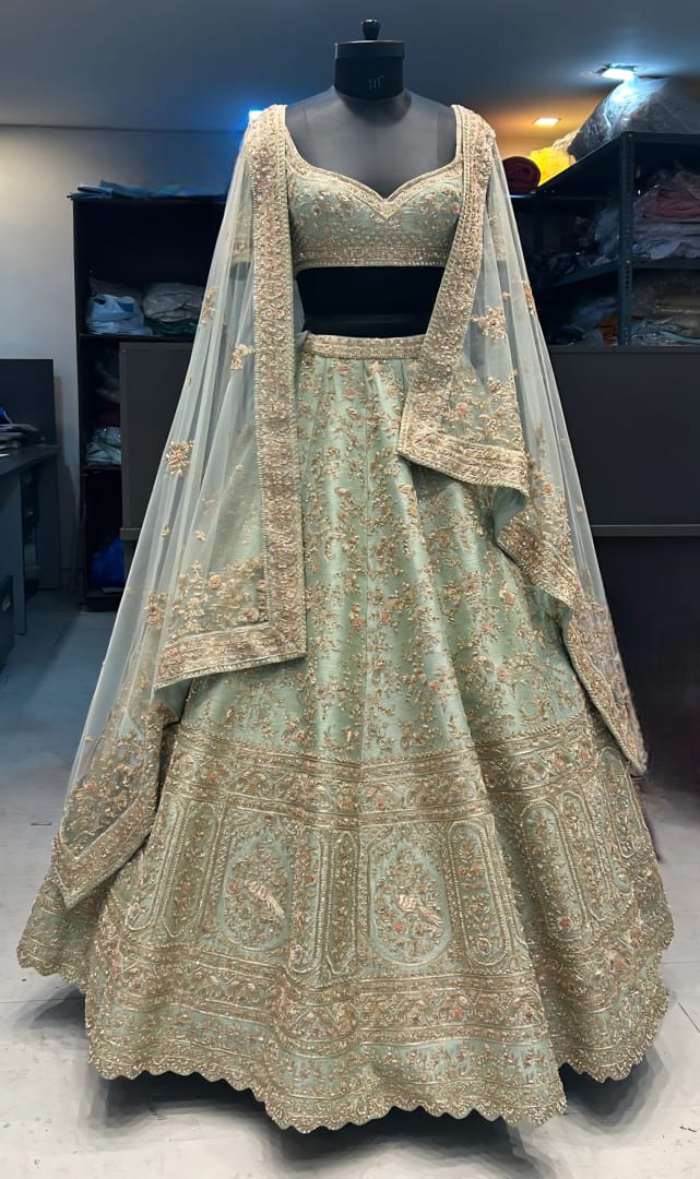 Firoza Raw Silk Zari Hand & Machine Embroidered Lehenga Set