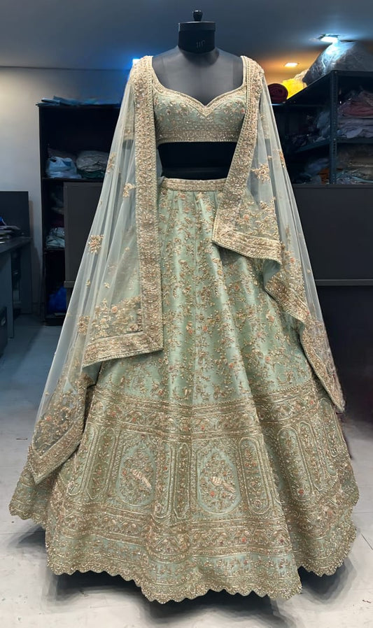 Firoza Raw Silk Zari Hand & Machine Embroidered Lehenga Set