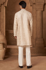Cream Chanderi Resham Moti Kurta Set