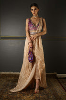 Women's Onion Pink Embroidered Dhoti Draped Set