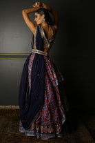 Midnight Blue Draped Asymmetrical Lehenga