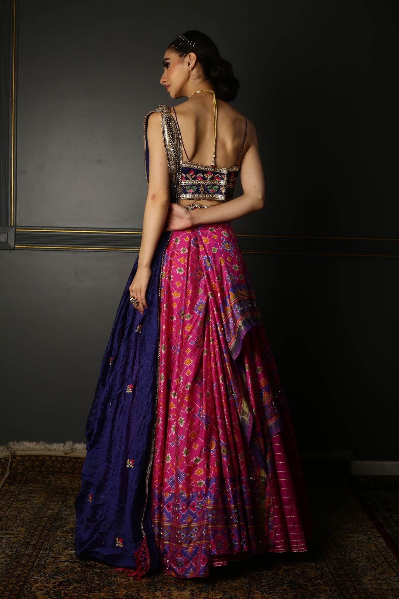 Buy Hot Pink Printed Patola Layered Lehenga Set