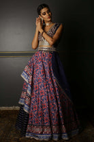 Blue Printed Embroidered Asymmetrical Lehenga