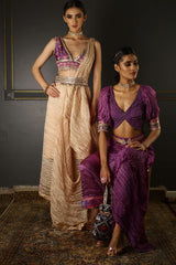 Women's Purple Embroidered Pleated Draped Set
