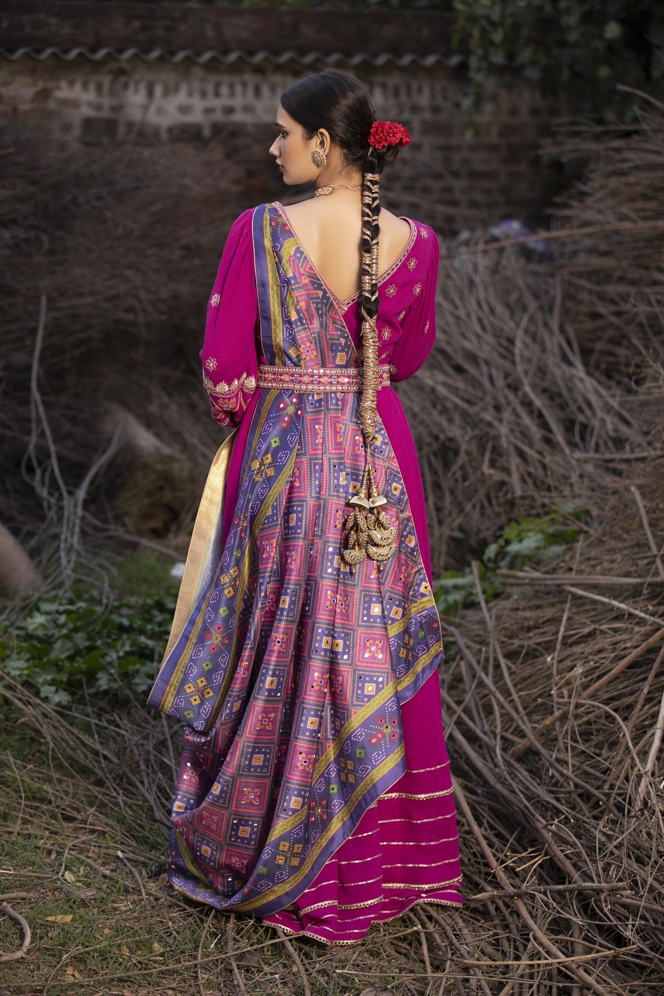 Buy Women's Patola Hot Pink Printed Lehenga Set