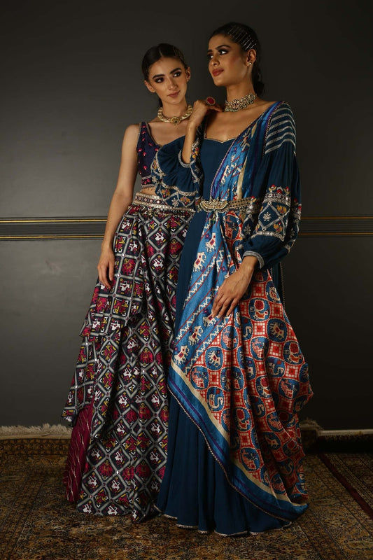 Women's Prussian Blue Embroidered Anarkali Set