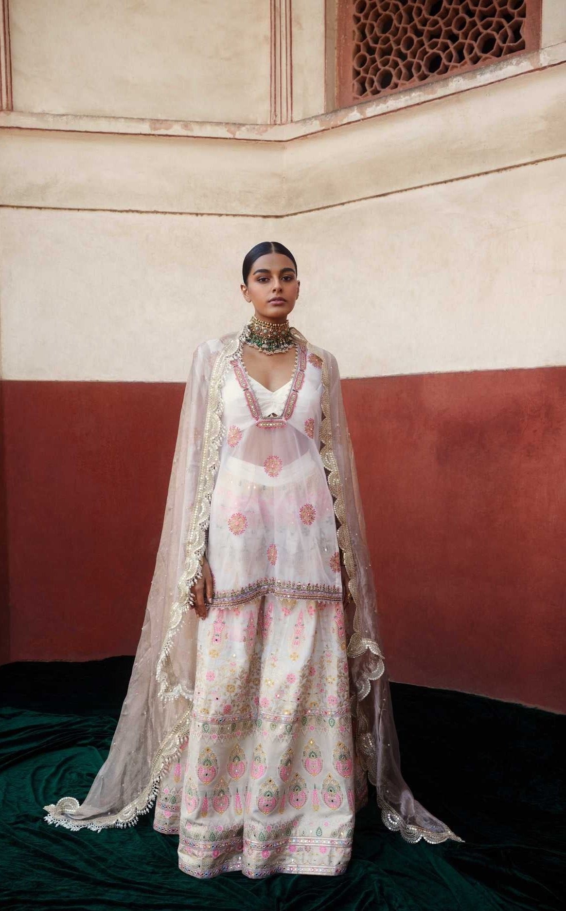 Women's Ivory Chanderi Banarasi Sharara Set