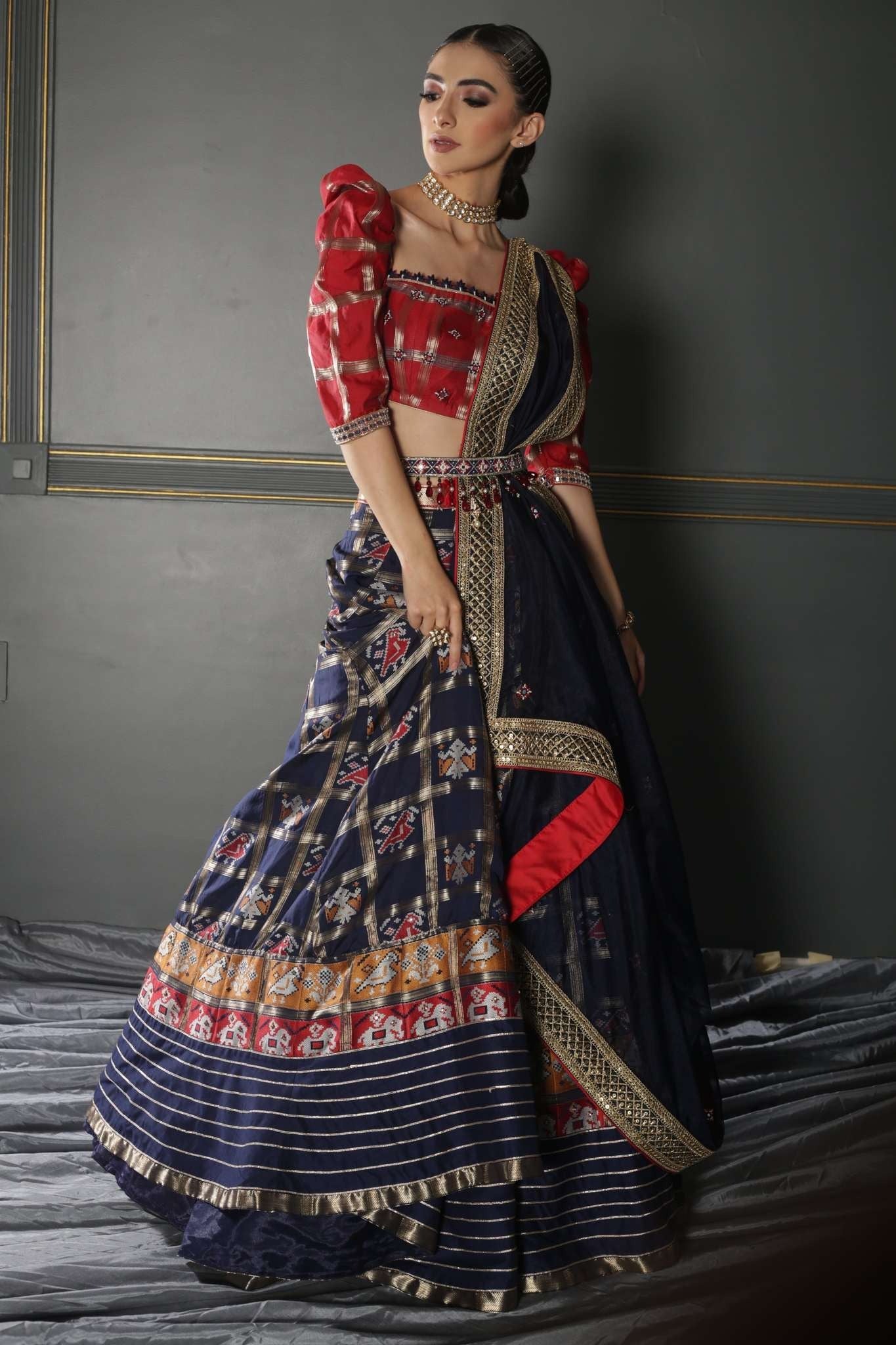 Midnight Blue woven Patola Lehenga Set 